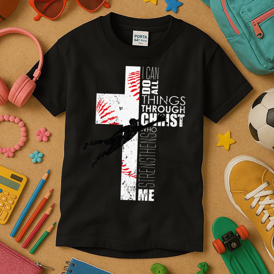 Christian Baseball Religious Cross  Kids T-Shirt