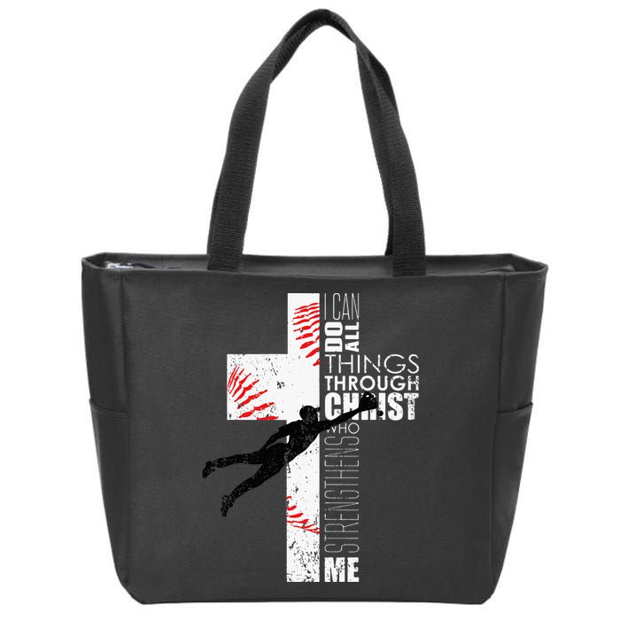 Christian Baseball Religious Cross  Zip Tote Bag