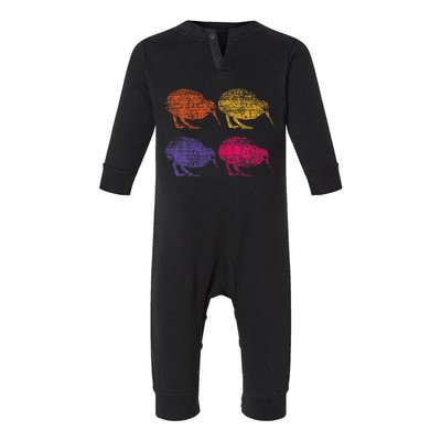 Cute Bird Retro Kiwi Nz New Zealand Infant Fleece One Piece