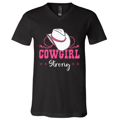 Cowgirl Barrel Racing Roping Horseback Riding Rodeo V-Neck T-Shirt