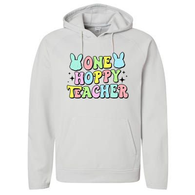 Cute Bunny Rabbit Groovy One Hoppy Teacher Happy Easter Day Performance Fleece Hoodie