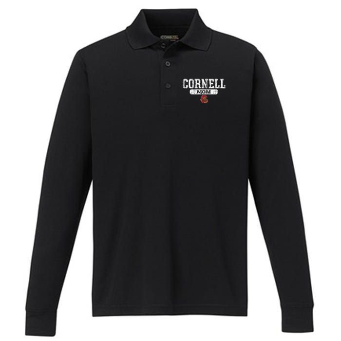 Cornell Big Red Mom Block Pill Icon Performance Long Sleeve Polo