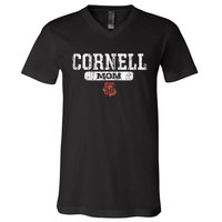 Cornell Big Red Mom Block Pill Icon V-Neck T-Shirt