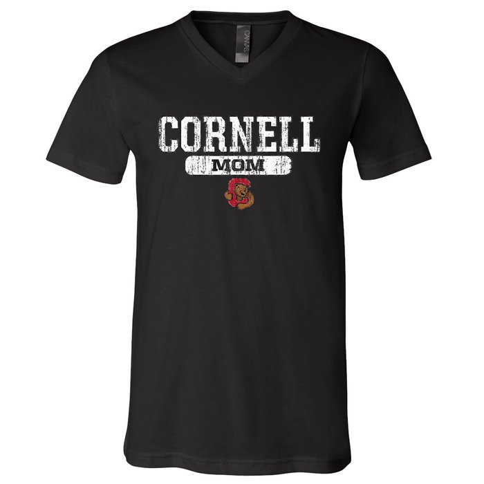 Cornell Big Red Mom Block Pill Icon V-Neck T-Shirt