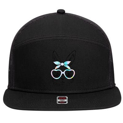 Cute Bunny Rabbit Face Tie Dye Glasses Girl Happy Easter Day 7 Panel Mesh Trucker Snapback Hat
