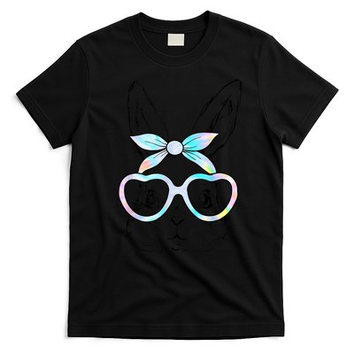 Cute Bunny Rabbit Face Tie Dye Glasses Girl Happy Easter Day T-Shirt