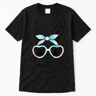 Cute Bunny Rabbit Face Tie Dye Glasses Girl Happy Easter Day Tall T-Shirt