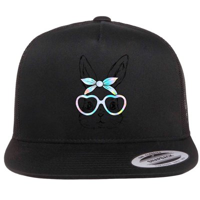 Cute Bunny Rabbit Face Tie Dye Glasses Girl Happy Easter Day Flatbill Hat