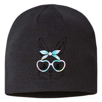 Cute Bunny Rabbit Face Tie Dye Glasses Girl Happy Easter Day Sustainable Beanie