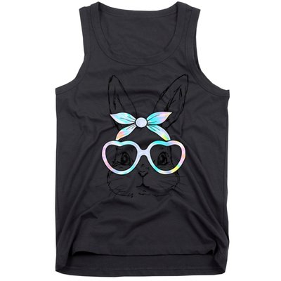 Cute Bunny Rabbit Face Tie Dye Glasses Girl Happy Easter Day Tank Top