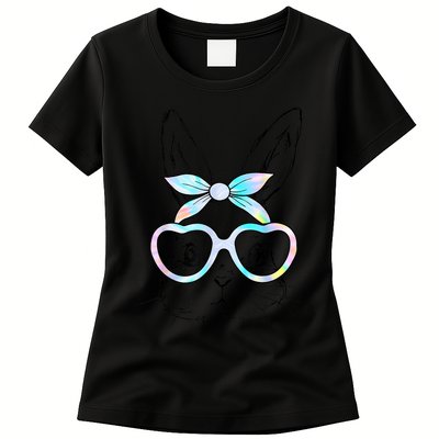 Cute Bunny Rabbit Face Tie Dye Glasses Girl Happy Easter Day Womens T-Shirt