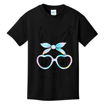 Cute Bunny Rabbit Face Tie Dye Glasses Girl Happy Easter Day Kids T-Shirt
