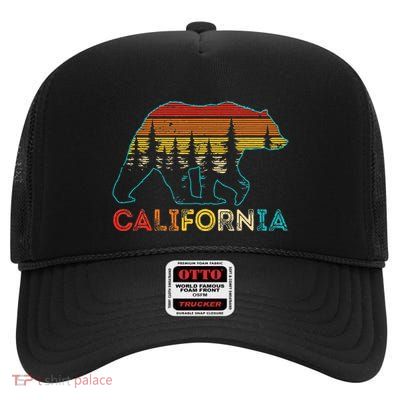 California Bear Retro Nature Outdoor Hiking Souvenir High Crown Mesh Back Trucker Hat