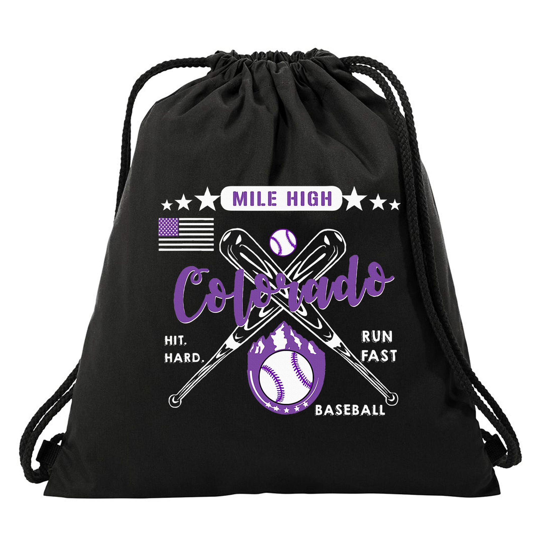 Colorado Baseball Rocky Mountain Skyline Baseball Drawstring Bag