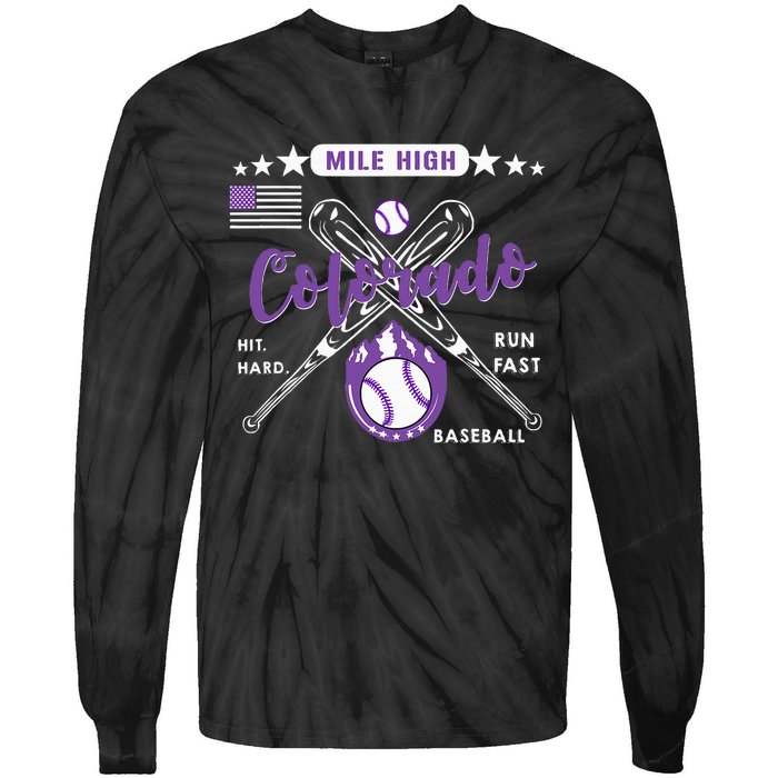 Colorado Baseball Rocky Mountain Skyline Baseball Tie-Dye Long Sleeve Shirt