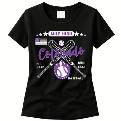 Colorado Baseball Rocky Mountain Skyline Baseball Womens T-Shirt