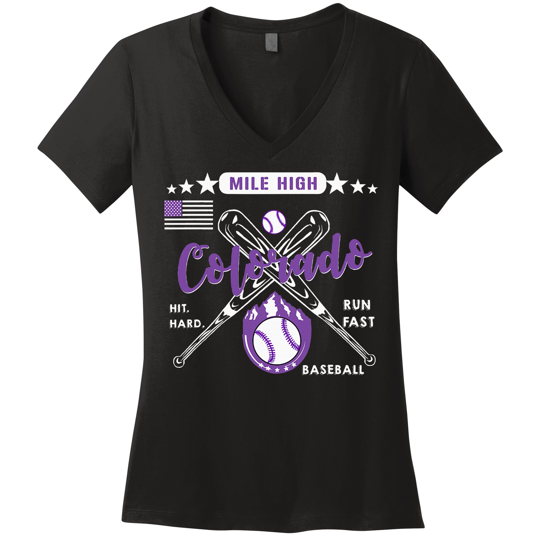 Colorado Baseball Rocky Mountain Skyline Baseball Women's V-Neck T-Shirt