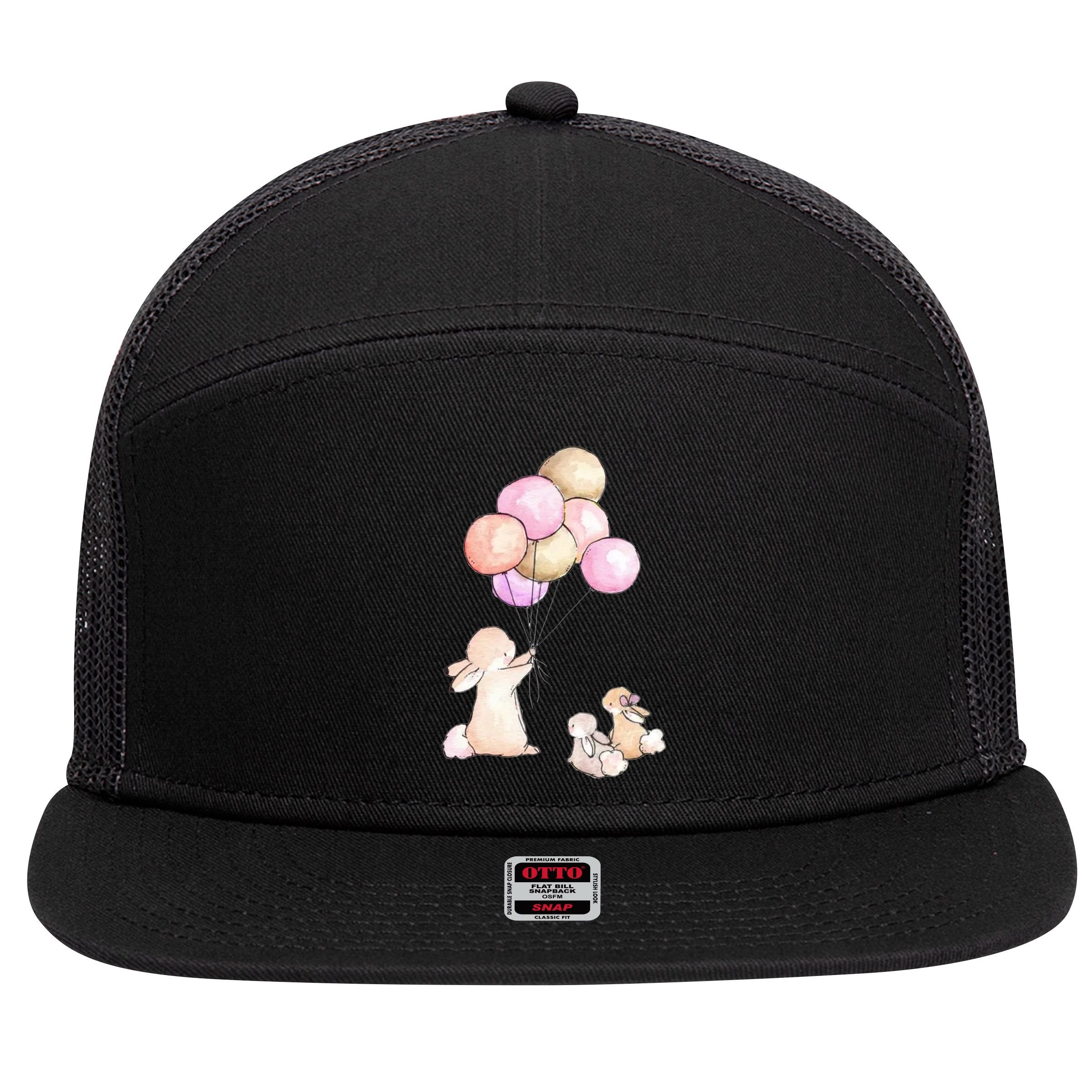 Cute Bunny Rabbit Balloon 7 Panel Mesh Trucker Snapback Hat