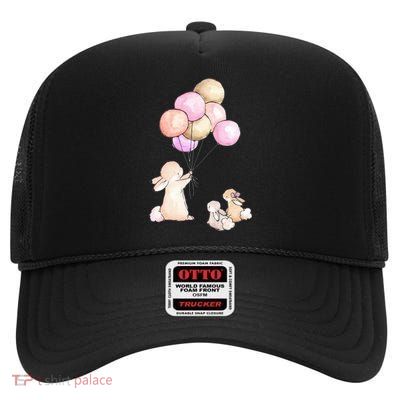 Cute Bunny Rabbit Balloon High Crown Mesh Back Trucker Hat