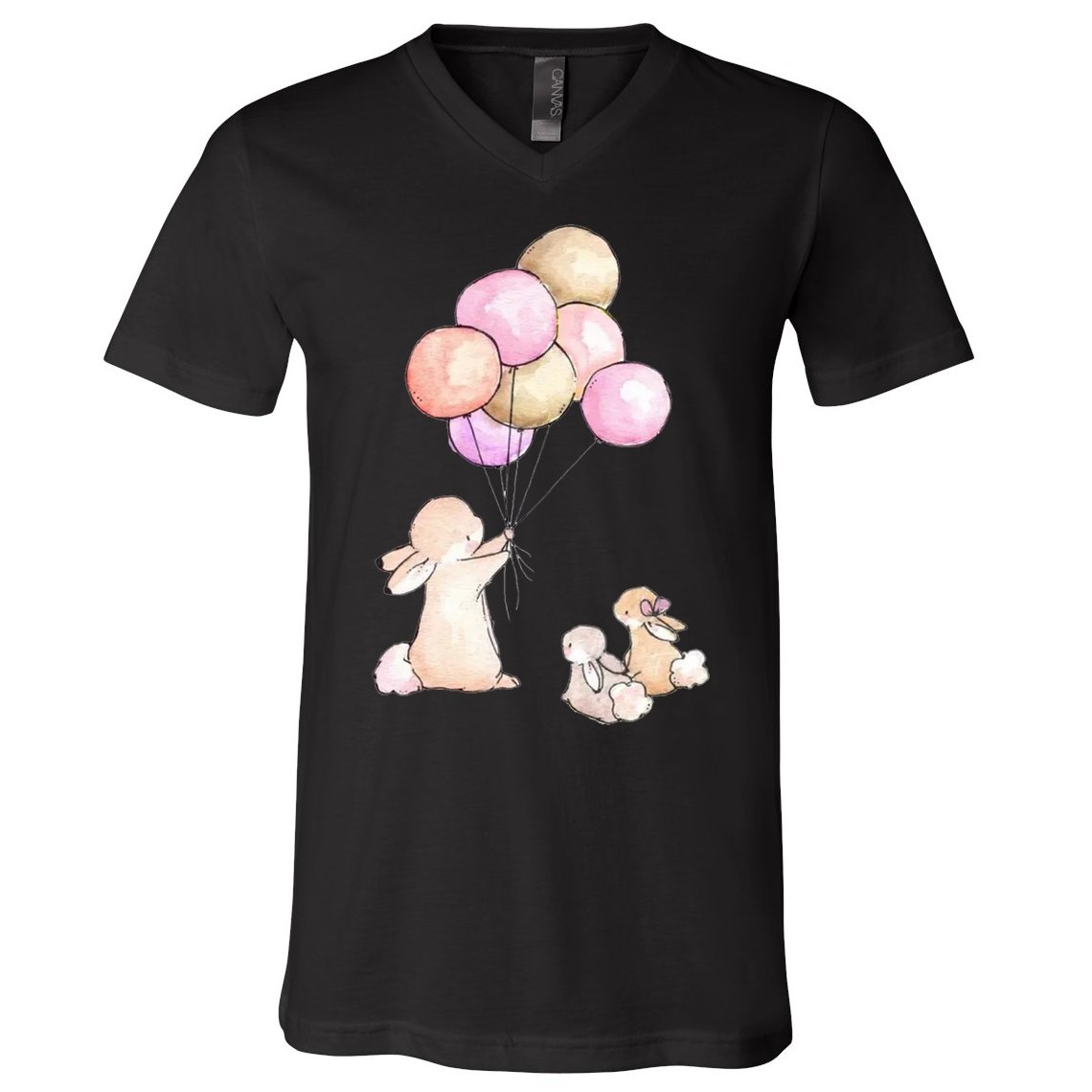 Cute Bunny Rabbit Balloon V-Neck T-Shirt