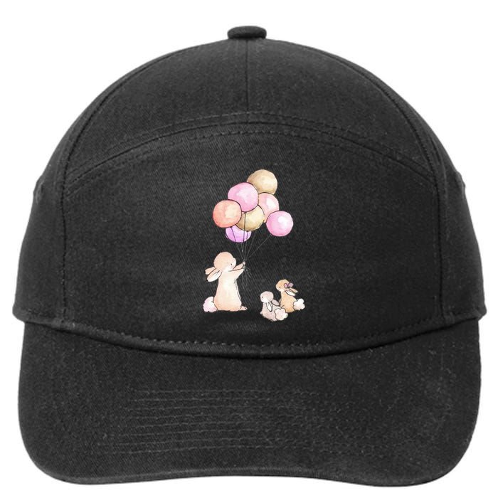 Cute Bunny Rabbit Balloon 7-Panel Snapback Hat