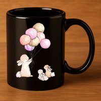 Cute Bunny Rabbit Balloon 11oz C Handle Ceramic Mug