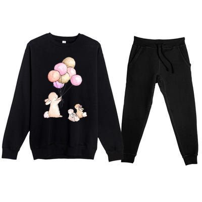 Cute Bunny Rabbit Balloon Premium Crewneck Sweatsuit Set