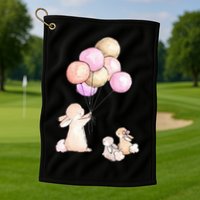 Cute Bunny Rabbit Balloon Golf Towel