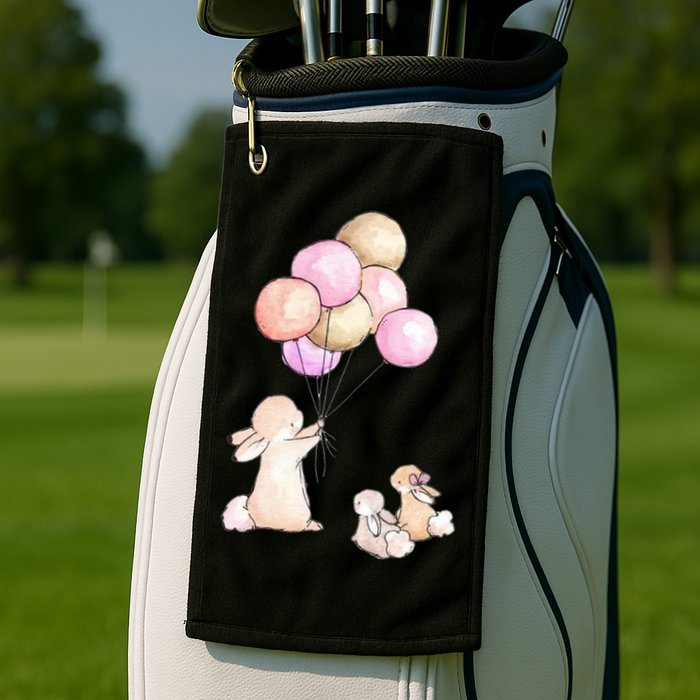 Cute Bunny Rabbit Balloon Golf Towel