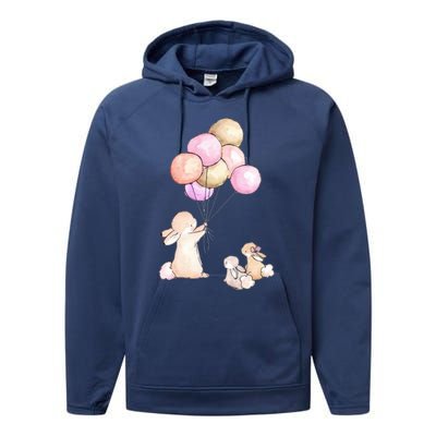 Cute Bunny Rabbit Balloon Performance Fleece Hoodie