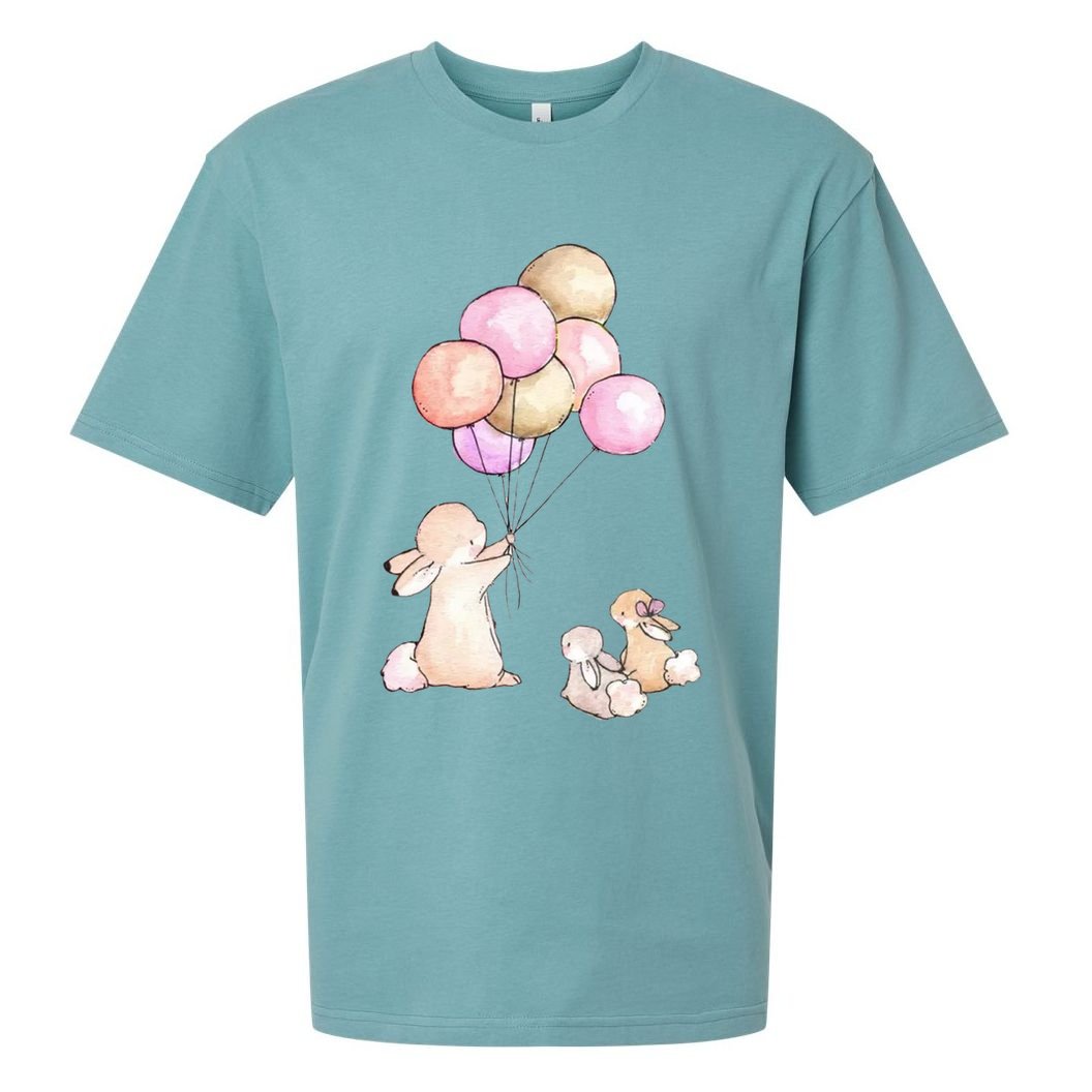 Cute Bunny Rabbit Balloon Sueded Cloud Jersey T-Shirt