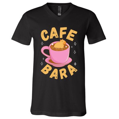 Cafe Bara Rodent Animals Vintage Capybaras Funny Capybara  V-Neck T-Shirt