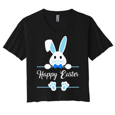 Cute Bunny Rabbit Face Happy Easter Day Women's Crop Top Tee