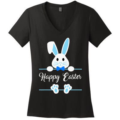 Cute Bunny Rabbit Face Happy Easter Day Women's V-Neck T-Shirt