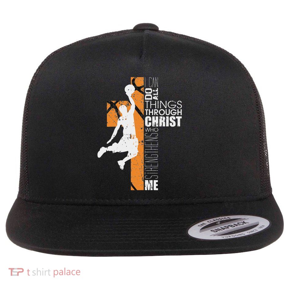 Christian Basketball Religious Bible Verse Philippians 413 Flat Bill Trucker Hat