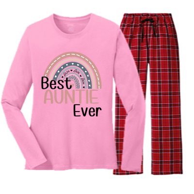 Cute Boho Rainbow Happy Mothers Day Best Auntie Ever Rainbow Gift Women's Long Sleeve Flannel Pajama Set 