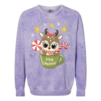 Cute Baby Reindeer Wishes Merry Christmas Colorblast Crewneck Sweatshirt