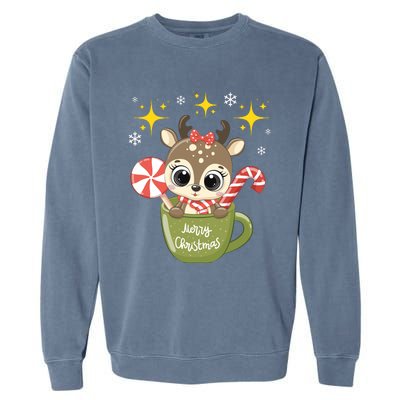 Cute Baby Reindeer Wishes Merry Christmas Garment-Dyed Sweatshirt