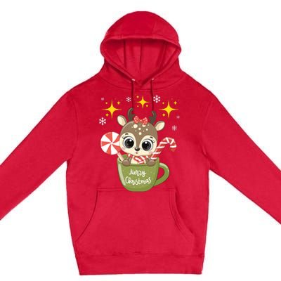 Cute Baby Reindeer Wishes Merry Christmas Premium Pullover Hoodie