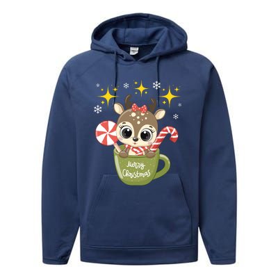 Cute Baby Reindeer Wishes Merry Christmas Performance Fleece Hoodie