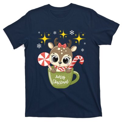 Cute Baby Reindeer Wishes Merry Christmas T-Shirt