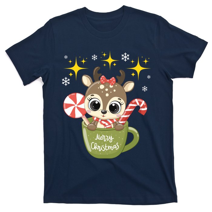 Cute Baby Reindeer Wishes Merry Christmas T-Shirt