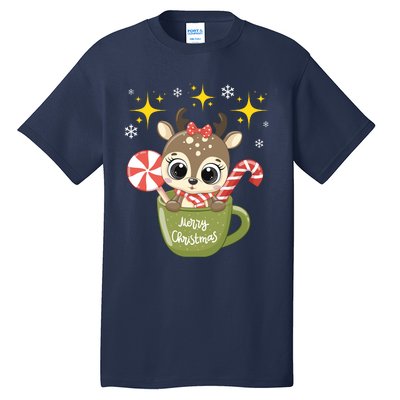 Cute Baby Reindeer Wishes Merry Christmas Tall T-Shirt