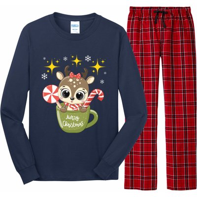 Cute Baby Reindeer Wishes Merry Christmas Long Sleeve Pajama Set