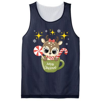 Cute Baby Reindeer Wishes Merry Christmas Mesh Reversible Basketball Jersey Tank