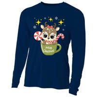 Cute Baby Reindeer Wishes Merry Christmas Cooling Performance Long Sleeve Crew