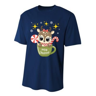 Cute Baby Reindeer Wishes Merry Christmas Performance Sprint T-Shirt