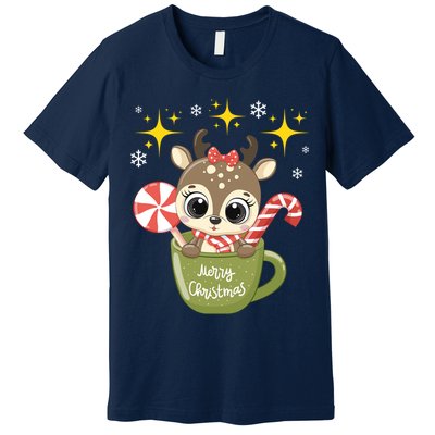 Cute Baby Reindeer Wishes Merry Christmas Premium T-Shirt