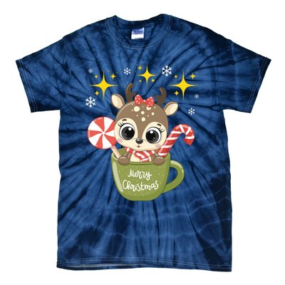 Cute Baby Reindeer Wishes Merry Christmas Tie-Dye T-Shirt