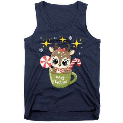 Cute Baby Reindeer Wishes Merry Christmas Tank Top